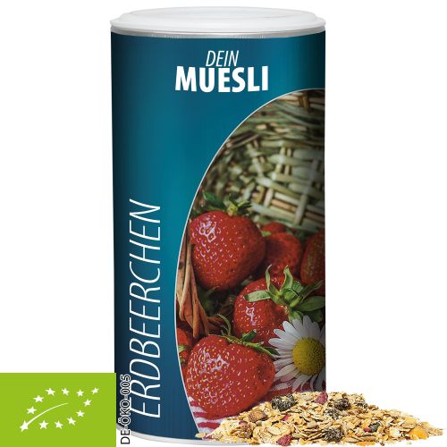 Bio Müsli Erdbeerchen (vegan), ca. 150g, Pappdose Medium