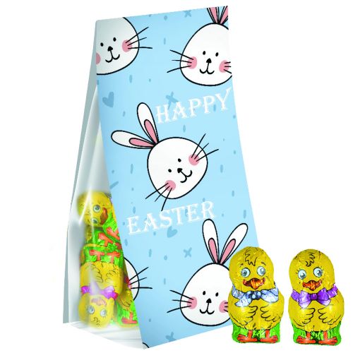 Schoko-Küken Mix, ca. 36g, Express Blockbodenbeutel mit Werbereiter