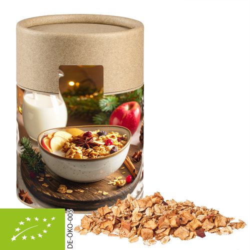 Bio Crunchy Weihnachtsmüsli Apfel-Zimt, ca. 70g, Kraftpapierdose Midi
