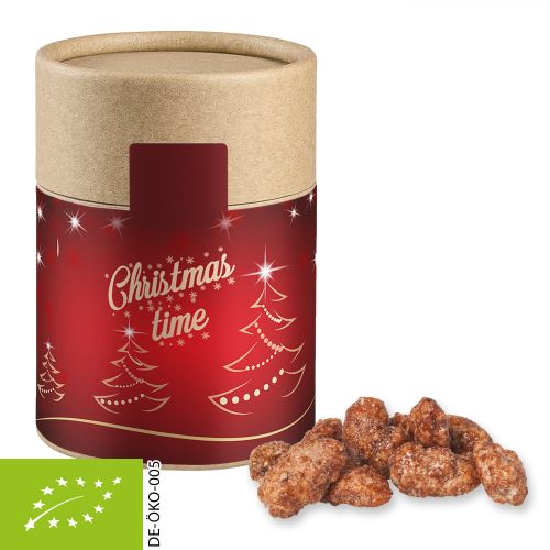 Bio Feuergebrannte Mandeln (vegan), ca. 80g, Kraftpapierdose Midi