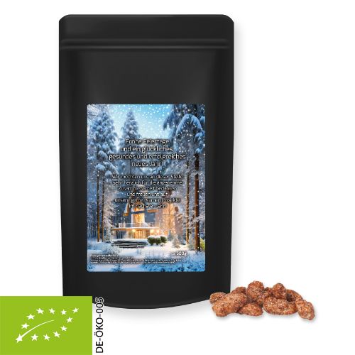 Bio Feuergebrannte Mandeln (vegan), ca. 500g, Standbeutel Maxi schwarz