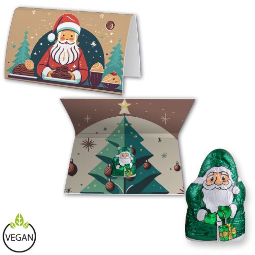Mini Schoko-Weihnachtsmänner (vegan), ca. 7g, Werbekarte A6 gefaltet