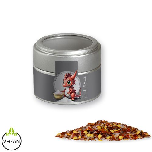Gewürzmischung Chili-Salz, ca. 45g, Metalldose Mini mit Sichtfenster silber