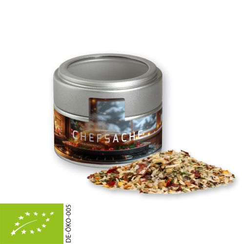 Bio Weihnachts Gewürzmischung Braten, ca. 50g, Metalldose Mini mit Sichtfenster silber