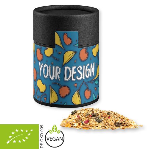 Bio Müsli Sauerkirsche (vegan), ca. 60g, Kraftpapierdose Midi schwarz