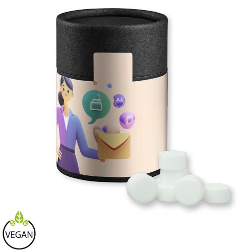 Pfefferminz Drops zuckerfrei (vegan), ca. 80g, Kraftpapierdose Midi schwarz