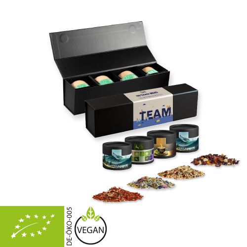 verschiedene Gewürzmischungen Bio und nicht Bio (Kategorie 3), ca. 100-300g, Geschenk-Set Premium schwarz mit Magnetverschluss und 4 Kraftpapierdosen Mini