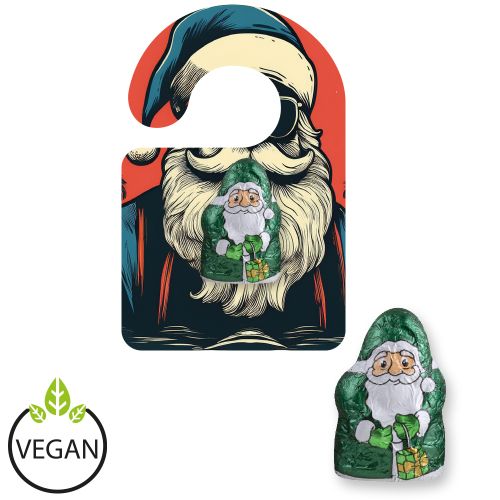 Mini Schoko-Weihnachtsmänner (vegan), ca. 7g, Flyer Mini Hänger