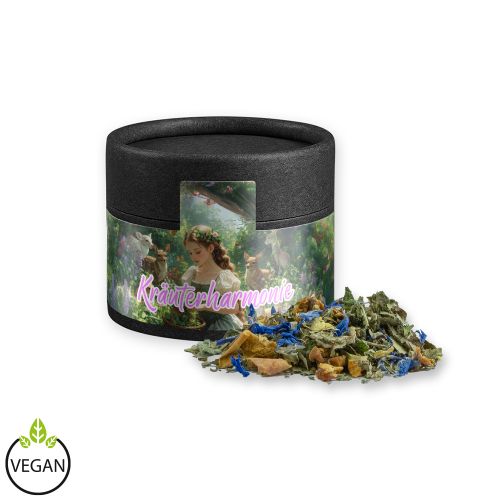 Kräutertee Harmonie, ca. 15g, Kraftpapierdose Mini schwarz