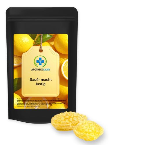 Zitronenbonbons mit Vitamin D (vegan), ca. 80g, Standbeutel Midi schwarz