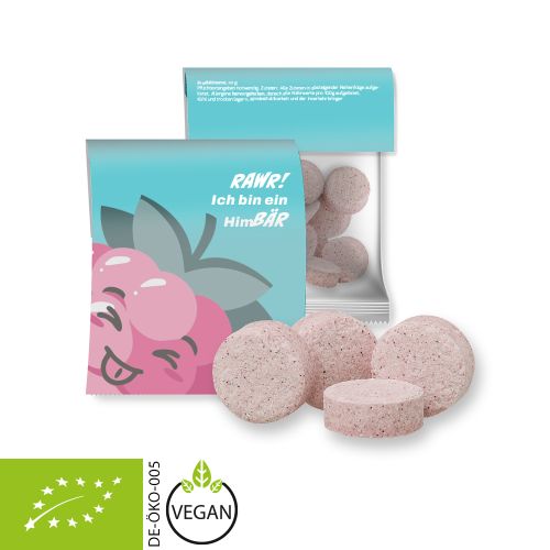 Bio Himbeer Drops (vegan), ca. 15g, Express Midi-Tüte mit Werbereiter