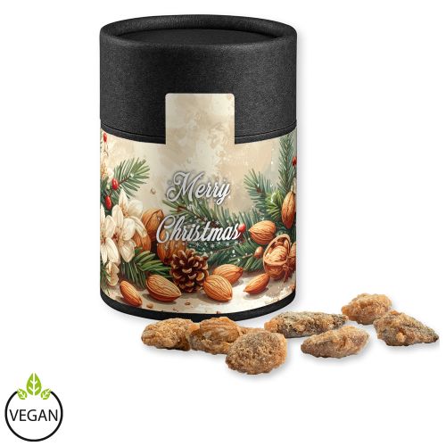 Feuergebrannte Mandeln ohne Zuckerzusatz (vegan), ca. 80g, Kraftpapierdose Midi schwarz